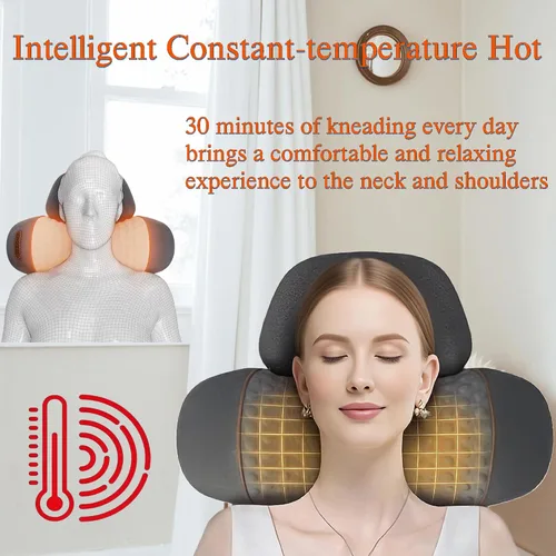 Vista 5 de Almohada masajeadora 3 en 1 para el cuello con calor, almohada de masaje de tejido profundo para relajación del cuello (Gris Oscuro)