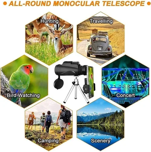 Vista 3 de High Definition Monocular Telescope and Quick Smartphone Holder - 60x40 Waterproof Monocular -BAK4 Prism for Wildl