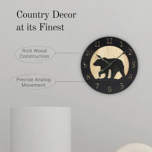 Vista 8 de Young's Inc Reloj de pared tallado con oso de madera, relojes de pared para decoración de sala de estar, reloj de pared funcional y decorativo