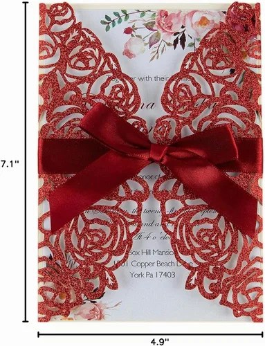 Vista 8 de AdasBridal 50 tarjetas de invitaciones de boda burdeos con sobres de 5 x 7 pulgadas, en blanco, 250 GSM, insertos de papel de pera con purpurina