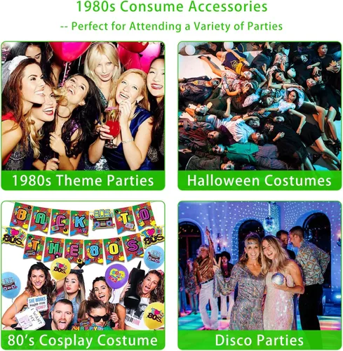 Vista 5 de Disfraz mejorado de los años 80 para mujer, conjunto de accesorios de disfraz de fiesta de los años 80 con camiseta, falda tutú, cintura, etc