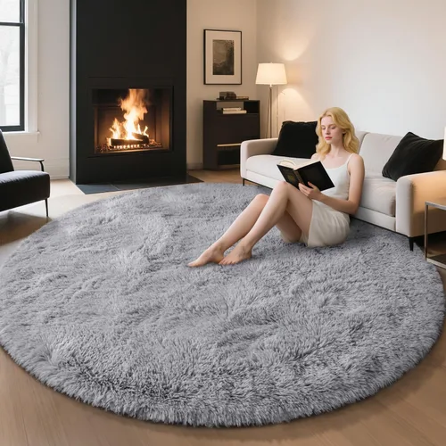 Vista 159 de EVOIONOS Alfombra Redonda Negra para Dormitorio, 4x4 Pies Alfombra de Área Circular Suave y Esponjosa para Sala de Estar, Alfombra Circular de Felpa