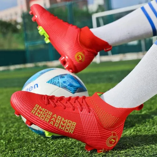 Vista 4 de Zapatos de fútbol unisex con tacos para niño grande, Fgag, zapatos de fútbol con picos altos, para entrenamiento profesional, para césped