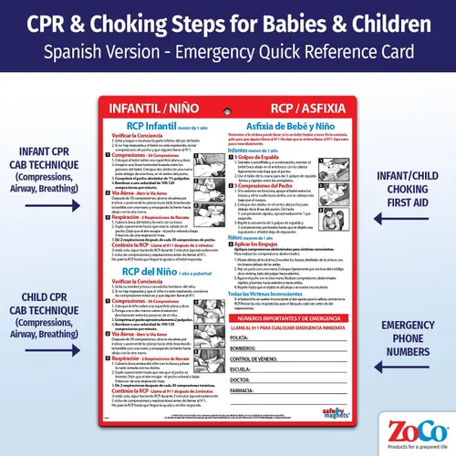 Vista 4 de Imán de nevera RCP y asfixia en español - Instrucciones de primeros auxilios para bebés, niños y adultos - Tarjeta laminada de maniobra Heimlich