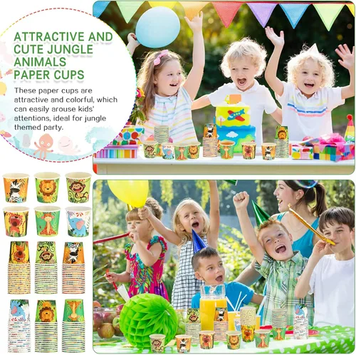 Vista 5 de Amyhill 100 vasos desechables de papel de 9 onzas para niños, animales, tazas de baño, pequeñas y coloridas para fiestas, picnic, barbacoas, viajes