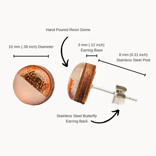 Vista 7 de Dos tonos con aretes de 10 mm de metal martillado falso, aretes redondos para mujeres, niñas y hombres, hechos a mano, postes de acero inoxidable