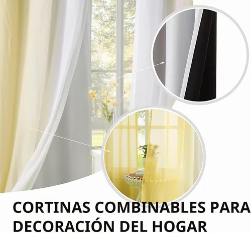Vista 4 de Cortinas opacas blancas para ventana de habitación de niños, 95 pulgadas de largo, mezcla y combinación, paneles de cortina de doble capa