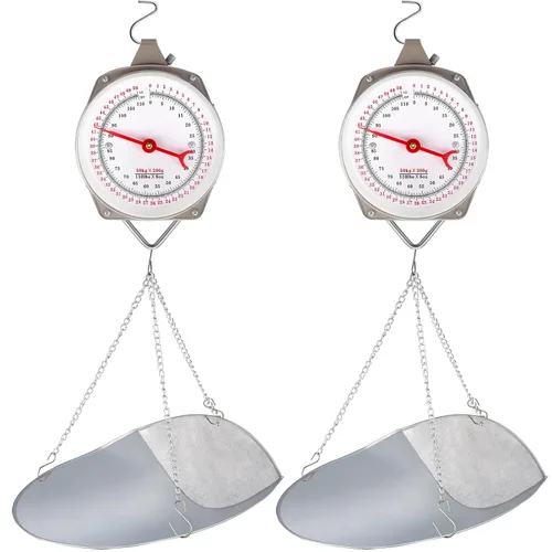 Vista 7 de Tellegloww 1 Juego de 110 lbs Balanza Colgante con Pantalla Grande y Cucharón para Cocina, Balanza de Dial Pesada en Plata, Balanza de Primavera