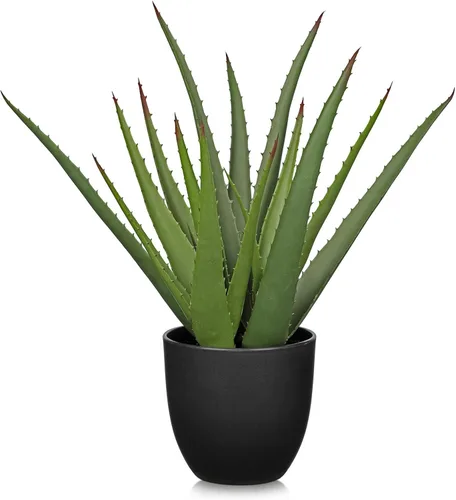 Vista 9 de GnFlus Plantas suculentas falsas de aloe vera de 13 pulgadas, suculentas artificiales grandes con maceta negra, planta de aloe sintético en maceta