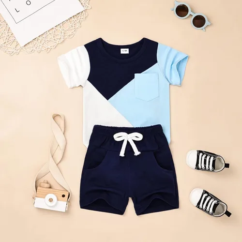 Vista 2 de Ropa para bebé niño pequeño, trajes de verano de manga corta, camiseta y pantalones cortos, conjunto de ropa para niños de 12 meses a 4 años