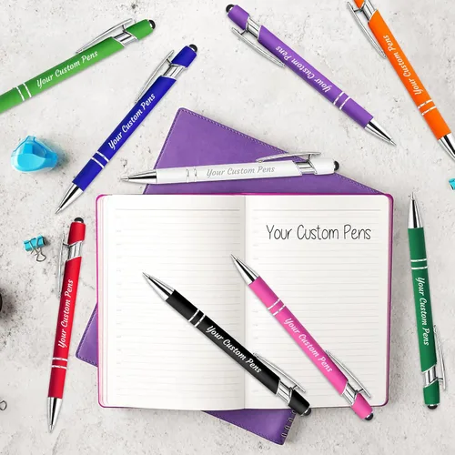 Vista 6 de Bolígrafos personalizados personalizados con grabado gratuito a granel con mensaje de nombre, bolígrafos personalizados para negocios, oficina
