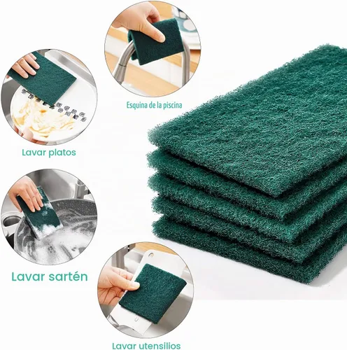 Vista 3 de Esponjas de limpieza pesadas antiarañazos, esponja de limpieza de platos, herramienta de limpieza reutilizable verde para el hogar, para cocina