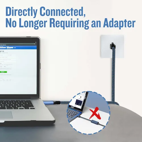 Vista 3 de Cable USB C a Ethernet, cable tipo C a RJ45 de 2 pies, cable USB C a Gigabit Ethernet compatible con Thunderbolt 3/4, conectado directamente a