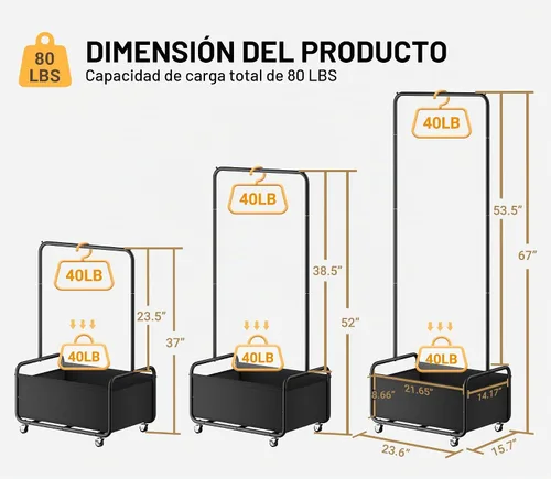 Vista 2 de Dunatou Perchero pequeño con ruedas y cesta inferior – Perchero resistente para espacios pequeños, perchero con ruedas para espacios pequeños
