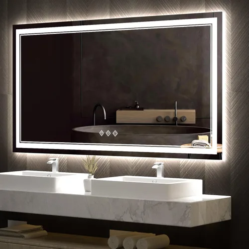 Vista 31 de Espejo LED para baño de 20 x 28 pulgadas con frente degradado y luz LED, espejo retroiluminado para baño, 3 colores, CRI > 90, espejo de baño