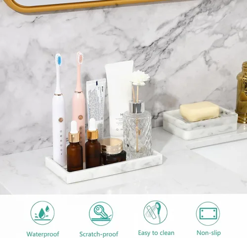 Vista 2 de Organizador de joyas, Bandeja de resina, cuarto de baño, cocina, tocador de baño, plato, organizador cosmético para velas perfume, jabón, champú