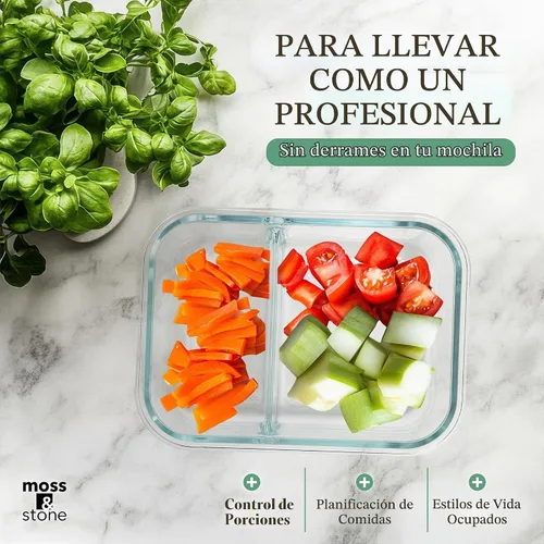 Vista 6 de Moss and Stone - Recipientes rectangulares de vidrio borosilicato para alimentos preparados, herméticos, tapas de cierre a presión, aptos