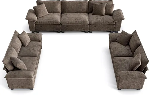 Vista 39 de PHI VILLA Conjuntos de sofás modulares Cloud, juego de sofá seccional de 2 piezas con sofá cama, sofá cómodo de 3 plazas para sala de estar y Ceniza