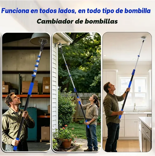 Vista 8 de Cambiador de bombilla de alcance de 28 pies para techos altos con poste, cambiador de poste de extensión de bombilla de 5 a 20 pies con cestas