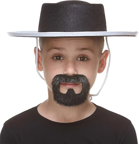 Vista 2 de Mustaches Barba falsa, autoadhesiva, novedosa, pelo facial falso de recluso pequeño, accesorio de disfraz para niños, color negro brillante
