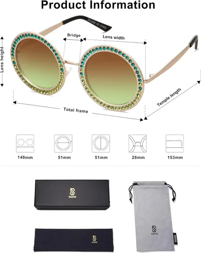 Vista 5 de SOJOS Shining Oversized Round Rhinestone Sunglasses Festival Gem Sunnies SJ1095