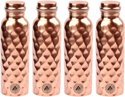 Vista 6 de ANANYA FASHION & CRAFTS HUB 34 Oz Copper Water Bottle with Diamond Texture – Elegant Leak-Proof Design – Ayurvedic Wellness for Hydration & Immunity