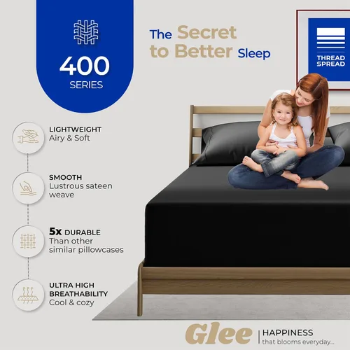 Vista 5 de THREAD SPREAD Juego de 2 fundas de almohada de 100 % algodón tamaño estándar/Queen, de 400 hilos, ultra suaves y frescas de tejido satinado