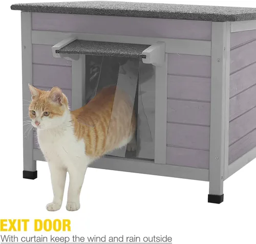 Vista 2 de Cat House - Casa para gatos con cortina para gatos con aislamiento, techo resistente a la intemperie (cubierta individual)