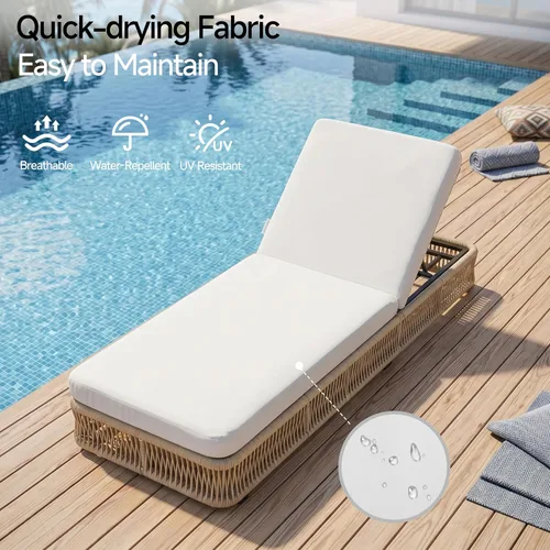 Vista 6 de Outdoor Chaise Lounge Chairs Set of 2, Brown Woven Rope Pool Lounge Chairs marrón/beige