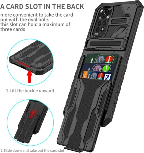 Vista 7 de Asuwish Funda de teléfono para Xiaomi Redmi Note 11S/11 4G con cubierta protectora de pantalla de vidrio templado y soporte delgado para tarjeta