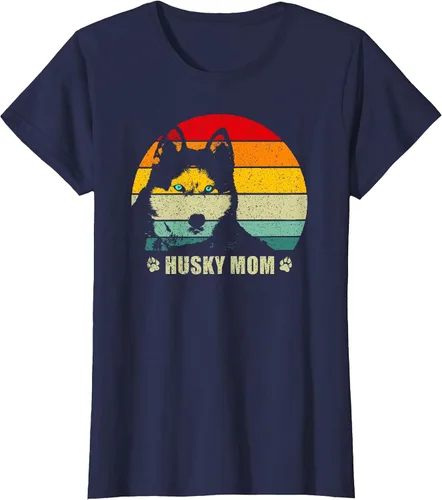 Vista 54 de Husky Mom Retro Dog Lover Mother Siberian Huskies Tee Women T-Shirt Asphalt Grey