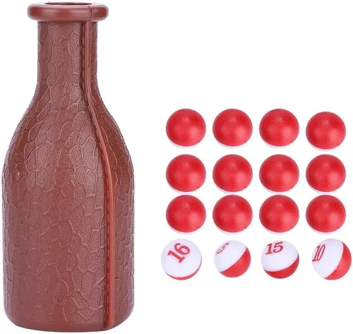 Vista 3 de Botella de dados de billar con 16 bolas numeradas, dados de esfera de goma marrón para piscina de guisantes