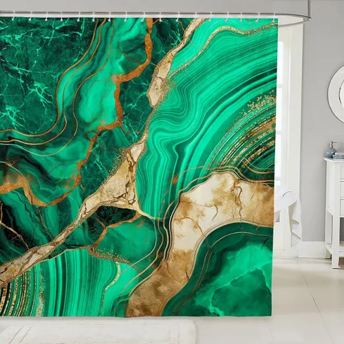 Vista 26 de Erosebridal Cortina de ducha de mármol negro, 72 pulgadas de ancho x 72 pulgadas de largo, juego de baño con grietas doradas, tela de textura