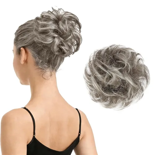 Vista 23 de Barsdar - Moño de cabello 100 % humano, Moño desordenado, Extensiones de cola de caballo, Moño de cabello rizado, Pieza de cabello