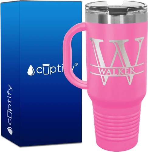 Vista 107 de Vaso personalizado de regalo de cumpleaños para mujeres y hombres, con monograma de escritura dividida, inicial y nombre grabado en negro, taza