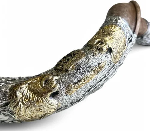 Vista 4 de Kosher Kudu Shofar de Israel, plata de ley 925 con chapado en oro, firmado oficialmente certificado yemenita Kudu Shofar, fabricado en Israel