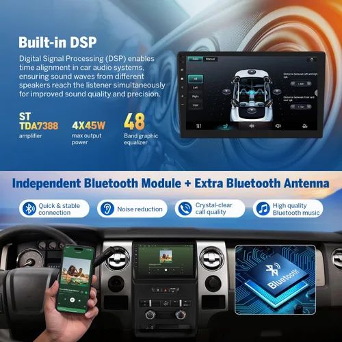 Vista 8 de Eonon Estéreo de coche de 9 pulgadas 4+64G para Ford F150 (2009-2014), Android 14 inalámbrico CarPlay y Android Auto, Bluetooth 5.4, pantalla táctil