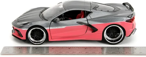 Vista 7 de Jada Pink Slips 1:24 W6 2020 Chevy Corvette - Auto fundido a presión, juguetes para niños y adultos (gris metálico/rosa)