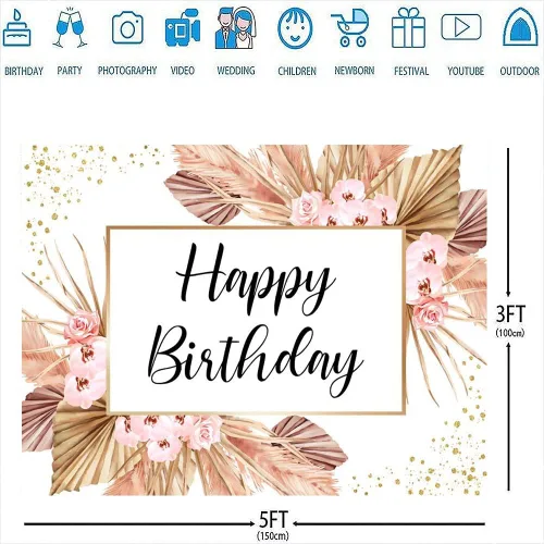 Vista 3 de Ticuenicoa Fondo rosa de 5 x 3 pies para fotografía de cumpleaños para niñas y mujeres, pancarta de 16, 21, 30, 40, decoración de fiestas