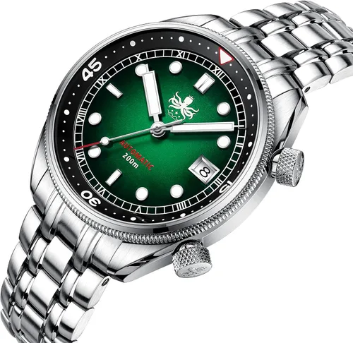 Vista 2 de PHOIBOS Relojes de buceo originales para hombre, automáticos japoneses de 1.614in, acero inoxidable, 656.2ft, resistentes al agua, Estilo compresor