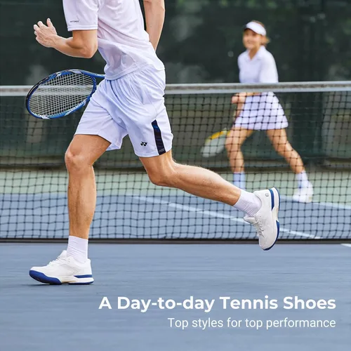 Vista 4 de FitVille Zapatos anchos de pickleball para hombre de toda cancha, zapatos de tenis con soporte de arco para fascitis plantar