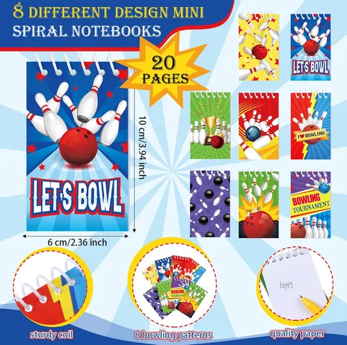 Vista 3 de Kisston 48 recuerdos de fiesta de boliche incluyen 24 mini cuadernos, bloc de notas deportivas y 24 bolígrafos, regalos de bolos para decoración