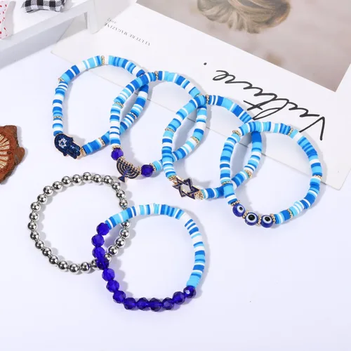 Vista 136 de Surfer Heishi - Pulseras apilables para mujer, apilables, de vinilo arcoíris, disco de arcilla, pulseras elásticas para la amistad, joyería bohemia