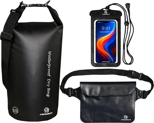 Vista 14 de Freegrace - Juego de 3 bolsas secas impermeables, bolsa seca con 2 cierres y correa de hombro desmontable; bolsa de cintura y funda para teléfono