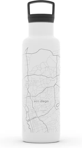 Vista 44 de Well Told Botella de agua aislada con mapa de Washington DC grabado, botella de acero inoxidable grabada (21 onzas, blanco) botella aislada de mapa