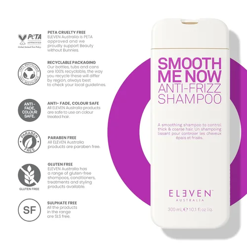 Vista 5 de ELEVEN AUSTRALIA El champú Smooth Me Now Anti-Frizz fortalece el cabello mientras ayuda a retener la humedad