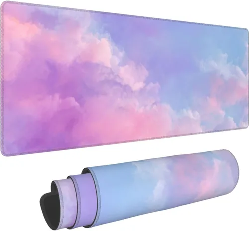 Vista 34 de Alfombrilla de mouse para juegos con diseño de flores y cerezas, base de goma antideslizante, alfombrilla de mouse extendida con bordes cosidos