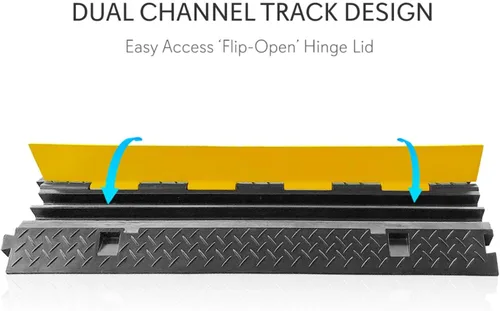 Vista 7 de Pyle Cubierta protectora de cable duradera para rampa, soporta 44000 libras, protección de cable resistente de doble canal con cubierta superior