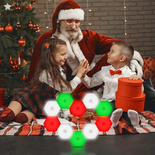 Vista 5 de Vcwtty Luces Hexagonales, Luces LED Inteligentes de Pared con Control Remoto, 13 Colores Sensibles al Tacto DIY Paneles de Pared RGB Modulares