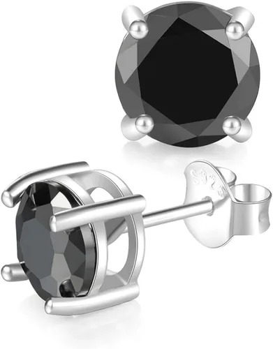 Vista 2 de Solitaire - Aretes redondos de plata de ley 925 de ónix negro chapado en platino, joyería fina para mujeres y hombres